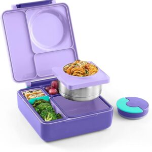 Insulated Bento Lunch Box with Leak Proof Thermos Food Jar-3 Compartments, Two Temperature Zones