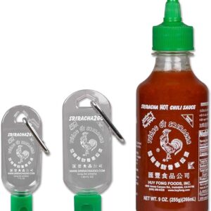 Sriracha Keychain Gift Pack: 9 Ounce Sriracha + 1 Ounce Keychain + 1.7 Ounce Keychain Red
