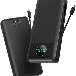 Portable Charger 33800mAh USB C Power Bank with Built-in Cables & AC Wall Plug